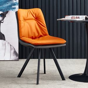 现代简约轻奢餐椅靠背软包双层网红皮椅子极简创意咖啡厅座椅凳子