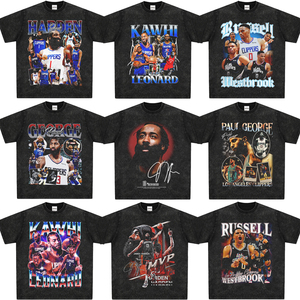 nba球星美式短袖快船队哈登伦纳德威少保罗乔治做旧t恤夏季投篮服