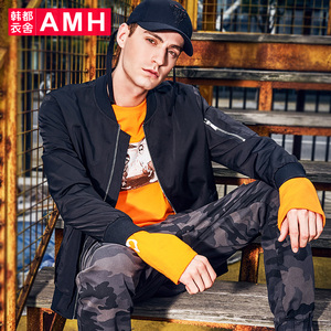 AMH男装2019春季潮流休闲青年学生棒球领夹克外套适合17