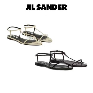 专柜正品JIL SANDER 2022新款 尖头皮革平底鞋露趾坡跟细带凉鞋女