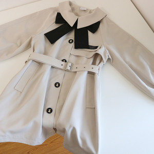 ld气质蝴蝶结风衣2021秋季新款风衣外套女中长款宽松小个子