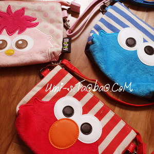 出口日本环球usj可爱帆布pu芝麻街elmo甜饼怪moppy斜跨外出手机包