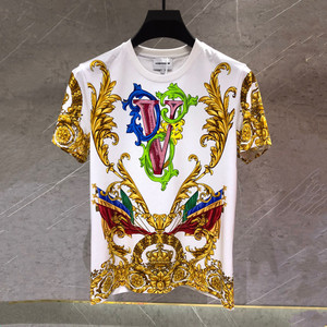 versace范思哲男装t恤春夏款美杜莎圆领刺绣印花烫钻休闲潮牌短袖