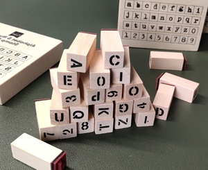 复古基础英文字母数字木质印章木盒 手帐 36枚组合套装橡皮章文具