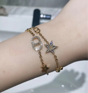 情人节礼品七夕520礼物dior迪奥手链女生cd星星镶钻双层手链情侣