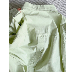 奶呼呼早春新款绿色衬衫女长袖衬衣内搭外穿宽松小众设计感薄外套
