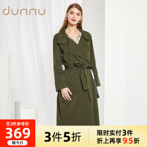 敦奴官方旗舰店春季新款时尚纯色中长款系带女装风衣外套