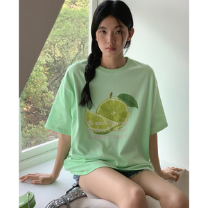 EighthMonth 柠檬小清新印花宽松短袖t恤女夏季绿色休闲显瘦上衣