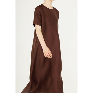 CLEANFLOW | 铁锈红双宫丝绸真丝夏季短袖超长宽松极简高级连衣裙
