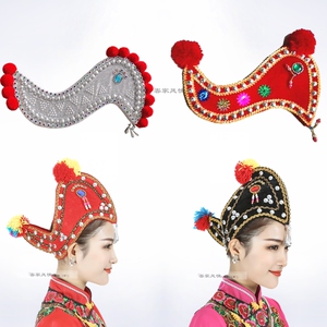 包邮云南彝族鸡冠帽 公鸡帽烟盒舞头饰 跳弦服装火把节舞蹈头饰