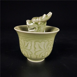 宋耀州青瓷龙头公道杯古玩古董收藏真品仿古风老物件中式茶道摆件