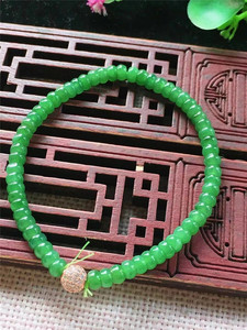缅甸天然A货翡翠老坑玉石水润冰种满绿算盘珠手串精美辣阳绿手链