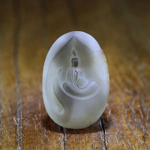 新疆和田玉白玉籽料羊脂玉精品挂件苏工大黑皮无相观音师西枫玉雕