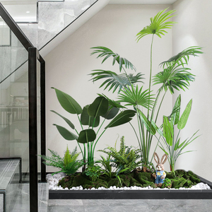 室内楼梯下造景空间转角仿真绿植盆栽假树仿真树景观植物造景装饰