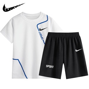 耐克顿男童白色速干短袖套装儿童夏装T恤运动两件套中大童篮球服