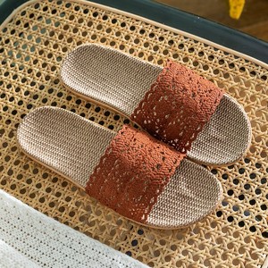 日式夏季女士居家拖鞋蕾丝室内软底舒适吸汗透气防滑家用亚麻拖鞋