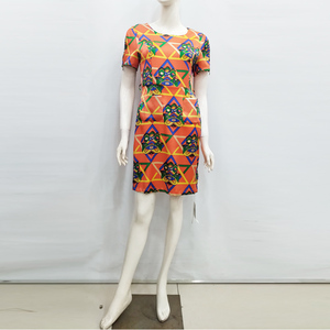 杭州丝绸专柜正品S1F116绝版特价喷绘连衣裙彩纹短袖包臀中裙