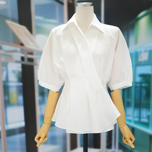 2024夏季新款时尚减龄气质职业短袖衬衫女装休闲简约白色上衣衬衣