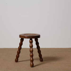法国1950s中古乡村三腿圆凳vintage边凳