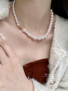 强光施华洛珍珠项链大小混珠金球磁吸扣ins 同款极简不对称毛衣链
