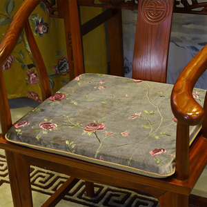 中式红木绒布椅子家具沙发坐垫家用防滑实木官帽餐椅太师椅圈椅垫