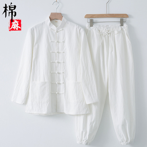 中国风棉麻居士服禅服茶服套装中式复古男装佛系古风打坐唐装汉服