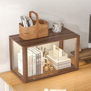 桌面小型书柜防尘透明亚克力展示收藏柜实木桌上书架收纳储物柜