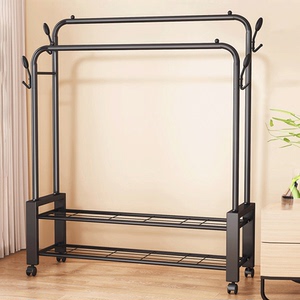 简易晾衣架落地家用卧室挂衣架折叠收纳双杆式衣架阳台晒衣服杆子