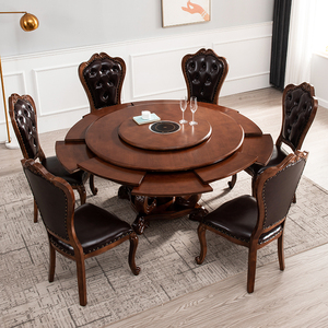 旋转伸缩餐桌变圆形餐桌家用实木带转盘扩大变形多功能欧式餐桌椅