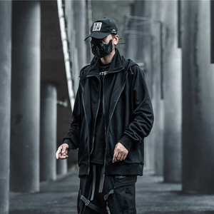 绝非俗物国潮暗黑机能风工装假两件外套宽松潮流青春休闲连帽上衣
