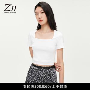 Z11女装夏季新款时尚U领俏织标收身短T恤T438