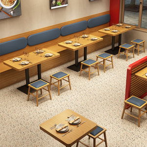 面馆小吃快餐粉店桌椅组合餐饮凳实木椅子无靠背商用餐厅卡座餐桌