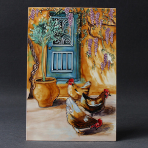 唐三彩手绘瓷板画陶瓷壁画挂画客厅卧室书房背景墙庭院装饰画摆件