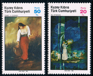 YA4061土族塞浦路斯1985绘画2全新外国邮票