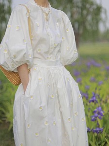 法式musier anne桔梗茶歇连衣裙白色刺绣收腰裙子气质轻熟女春夏