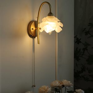 法式黄铜客厅花朵壁灯美式简约轻奢卧室床头免布线充墙装饰灯具