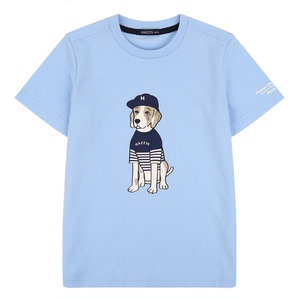 韩国品牌童装 夏款 男童 深浅蓝两色戴帽子小狗图案圆领短袖t恤衫