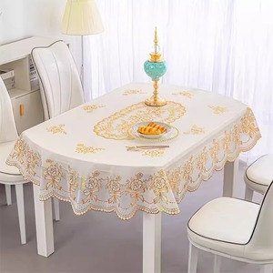 烫金PVC塑料椭圆形餐桌布免洗防水防油防烫新款台布隔热茶几桌垫