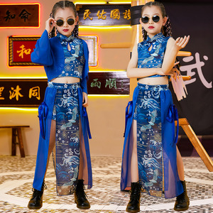 儿童中国风演出服新年古风套装喜庆爵士舞服装女童模特t台走秀潮