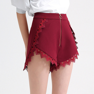 糖力2017夏季新款欧美女装中腰红色拉链短裤显瘦百搭热裤时尚