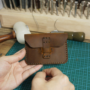 复古简约头层牛皮手工卡包diy自制材料包真皮疯马皮手缝小卡夹