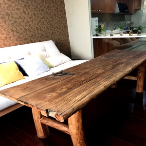 老门板旧木头老榆木门板茶桌实木复古风化木板吧台原木民宿家具
