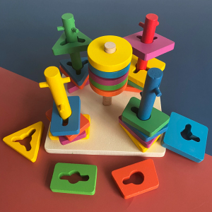 蒙氏幼儿儿童早教启蒙益智套柱玩具木制五柱套装积木形状配对认知