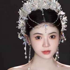 奢华闪亮皇冠新娘头饰眉心坠额链主纱发饰婚纱饰品_阿里巴巴找货神器