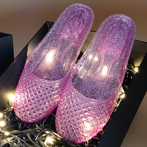 半拖水晶鞋女夏百搭居家透明包头洞洞果冻拖鞋防滑浴室塑料公主鞋