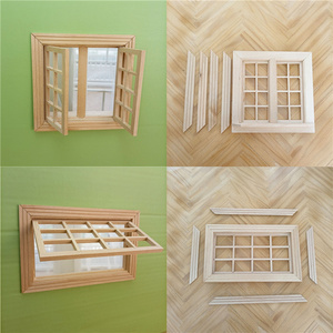 12分娃娃屋微缩模型摆件迷你家具双开门方窗 上推式窗户 模型