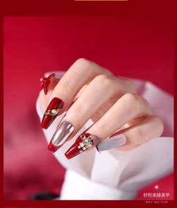 中国风婚甲假指甲贴片显白红色系手工美甲成品可拆卸穿戴甲秀禾