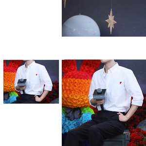 肖战同款衣服直播刺绣爱心设计感小众白衬衫宽松外穿百搭情侣衬衣