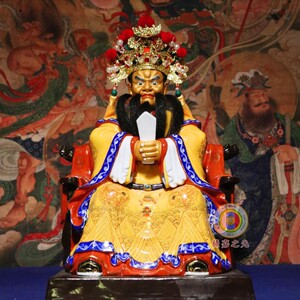 手绘粉彩大黑龙君 五爷财神像 五台山龙五爷神像广济龙王菩萨摆件