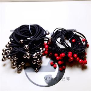 简单款三根皮筋红珠子发绳发圈发饰打结头绳高弹力皮套黑色扎头绳